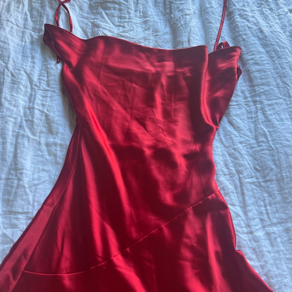Commense Backless Satin Cowl Neck Red Maxi Dress - Snag at Hem - Picture 6 of 8
